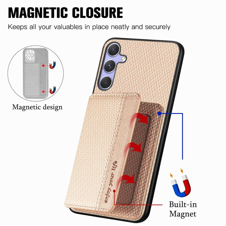 For Samsung Galaxy S25 Ultra 5G Carbon Fiber Magnetic Card Wallet RFID Blocking Phone Case(Khaki) - Galaxy S25 Ultra 5G Cases by buy2fix | Online Shopping UK | buy2fix