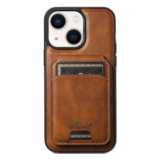 For iPhone 14 Suteni H15 MagSafe Oil Eax Leather Detachable Wallet Back Phone Case(Brown) - iPhone 14 Cases by Suteni | Online Shopping UK | buy2fix