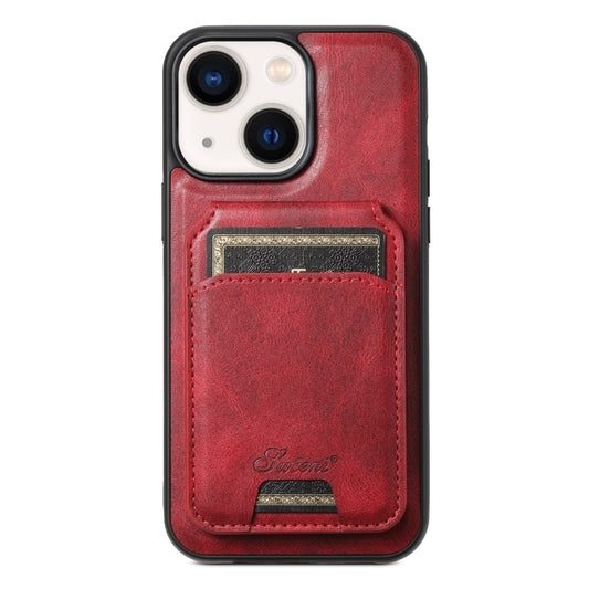 For iPhone 14 Suteni H15 MagSafe Oil Eax Leather Detachable Wallet Back Phone Case(Red) - iPhone 14 Cases by Suteni | Online Shopping UK | buy2fix