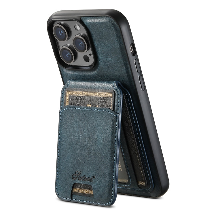 For iPhone 14 Suteni H15 MagSafe Oil Eax Leather Detachable Wallet Back Phone Case(Blue) - iPhone 14 Cases by Suteni | Online Shopping UK | buy2fix