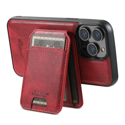 For iPhone 14 Pro Suteni H15 MagSafe Oil Eax Leather Detachable Wallet Back Phone Case(Red) - iPhone 14 Pro Cases by Suteni | Online Shopping UK | buy2fix