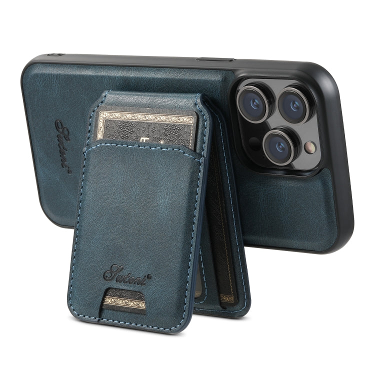 For iPhone 12 Pro Max Suteni H15 MagSafe Oil Eax Leather Detachable Wallet Back Phone Case(Blue) - iPhone 12 Pro Max Cases by Suteni | Online Shopping UK | buy2fix