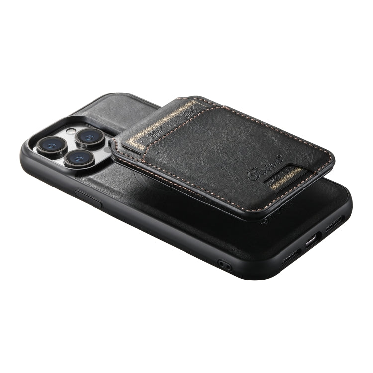 For iPhone 12 Pro Suteni H15 MagSafe Oil Eax Leather Detachable Wallet Back Phone Case(Black) - iPhone 12 / 12 Pro Cases by Suteni | Online Shopping UK | buy2fix