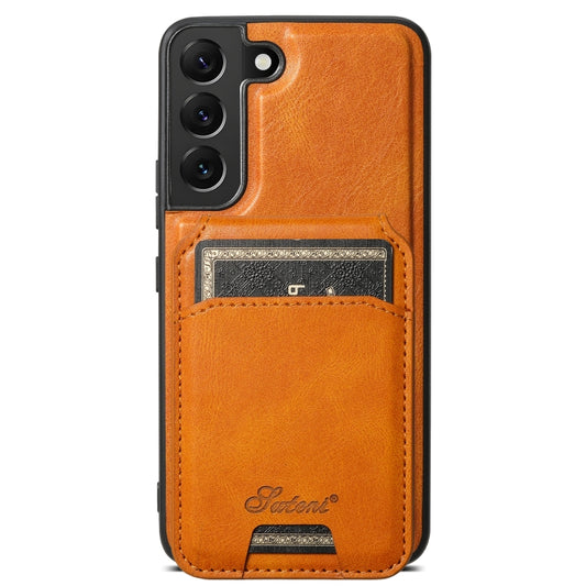 For Samsung Galaxy S22 5G Suteni H15  Oil Eax Leather Detachable Wallet Back Phone Case(Khaki) - Galaxy S22 5G Cases by Suteni | Online Shopping UK | buy2fix