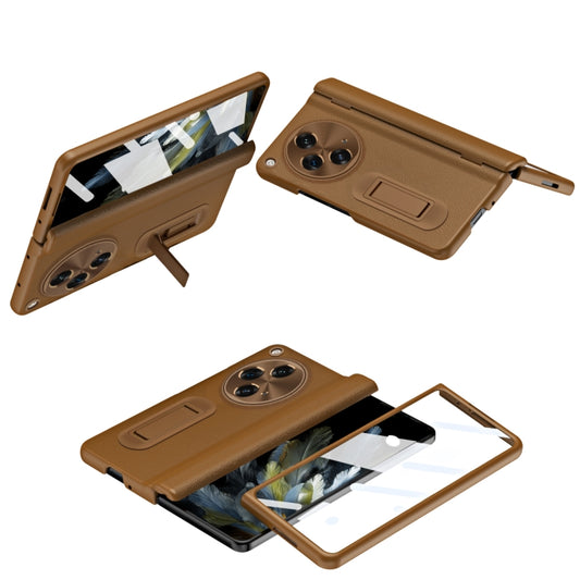 For OPPO Find N3 Integrated Folding Hinge Leather Phone Case with Pen(Brown) - Find N3 Cases by buy2fix | Online Shopping UK | buy2fix