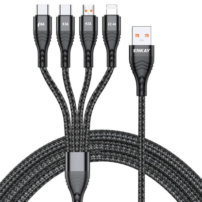 ENKAY 4-in-1 6A USB-A to Type-C / 8 Pin / Micro USB Multifunction Fast Charging Cable, Cable Length:1m(Black) - Multifunction Cable by ENKAY | Online Shopping UK | buy2fix