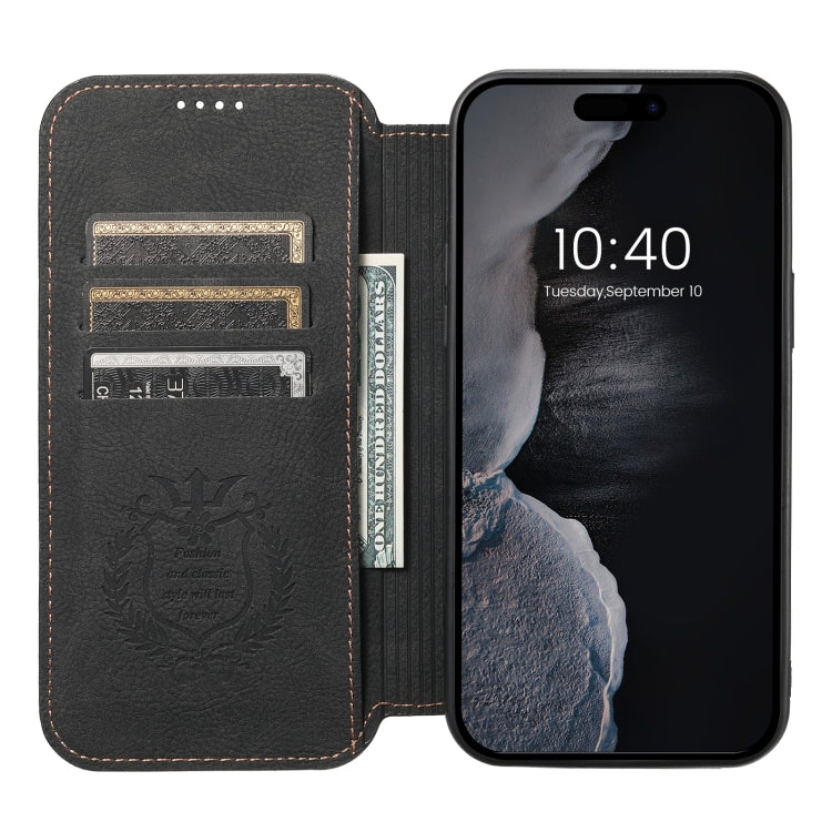 For iPhone 15 Plus Suteni J06 Retro Matte Litchi Texture Leather MagSafe Phone Case(Black) - iPhone 15 Plus Cases by Suteni | Online Shopping UK | buy2fix