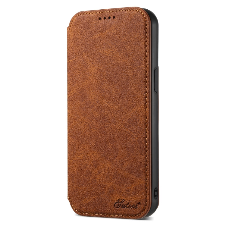 For iPhone 15 Plus Suteni J06 Retro Matte Litchi Texture Leather Magnetic Magsafe Phone Case(Khaki) - iPhone 15 Plus Cases by Suteni | Online Shopping UK | buy2fix