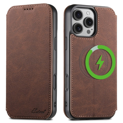 For iPhone 16 Pro Max Suteni J06 Retro Matte Litchi Texture Leather MagSafe Phone Case(Brown) - iPhone 16 Pro Max Cases by Suteni | Online Shopping UK | buy2fix