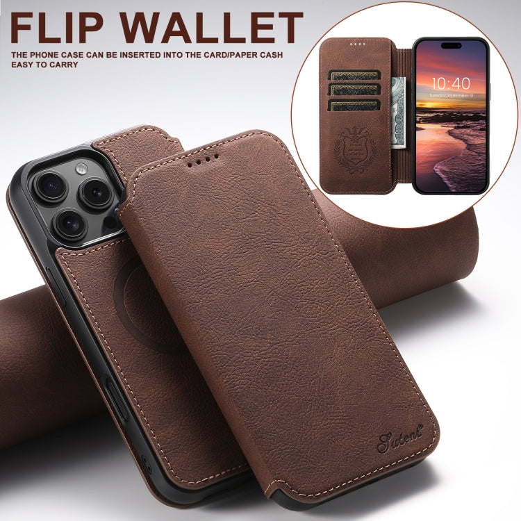 For iPhone 16 Pro Max Suteni J06 Retro Matte Litchi Texture Leather MagSafe Phone Case(Brown) - iPhone 16 Pro Max Cases by Suteni | Online Shopping UK | buy2fix