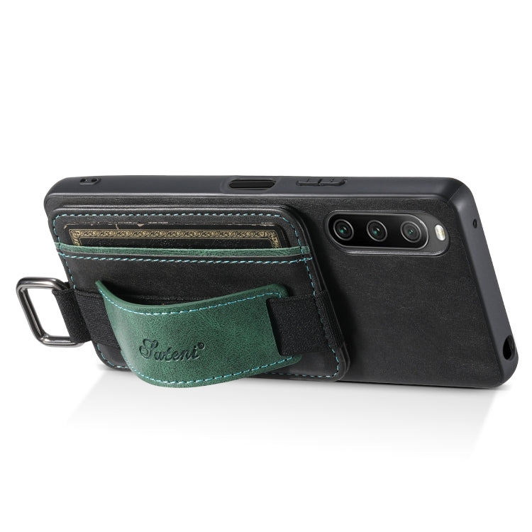 For Sony Xperia 5 V Suteni H13 Card Wallet Wrist Strap Holder PU Phone Case(Black) - Sony Cases by Suteni | Online Shopping UK | buy2fix