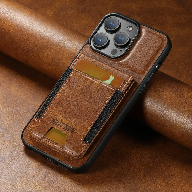 For iPhone 15 Pro Max Suteni H03 Oil Wax Leather Wallet Stand Back Phone Case(Brown) - iPhone 15 Pro Max Cases by Suteni | Online Shopping UK | buy2fix