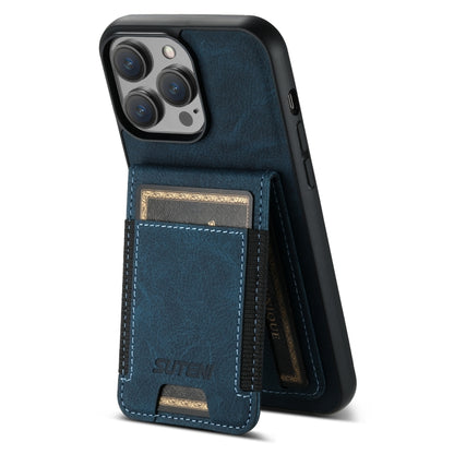 For iPhone 15 Pro Max Suteni H03 Litchi Leather Card Bag Stand Back Phone Case(Blue) - iPhone 15 Pro Max Cases by Suteni | Online Shopping UK | buy2fix