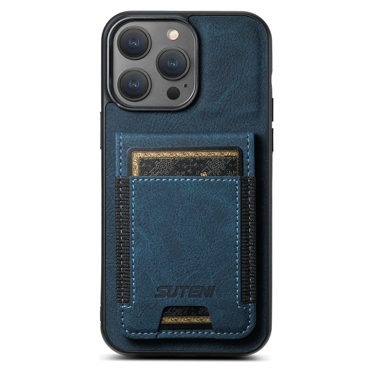 For iPhone 15 Pro Max Suteni H03 Litchi Leather Card Bag Stand Back Phone Case(Blue) - iPhone 15 Pro Max Cases by Suteni | Online Shopping UK | buy2fix