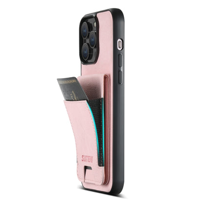 For iPhone 15 Pro Max Suteni H03 Litchi Leather Card Bag Stand Back Phone Case(Pink) - iPhone 15 Pro Max Cases by Suteni | Online Shopping UK | buy2fix