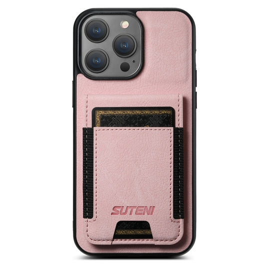 For iPhone 15 Pro Max Suteni H03 Litchi Leather Card Bag Stand Back Phone Case(Pink) - iPhone 15 Pro Max Cases by Suteni | Online Shopping UK | buy2fix