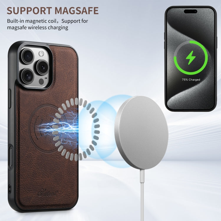 For iPhone 16 Pro Max Suteni H17 Litchi Texture Leather MagSafe Detachable Wallet Phone Case(Brown) - iPhone 16 Pro Max Cases by Suteni | Online Shopping UK | buy2fix