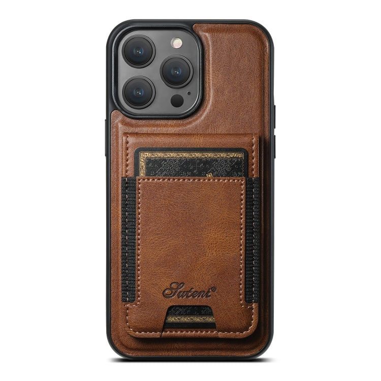 For iPhone 12 Pro Suteni H17 Oil Eax Leather MagSafe Detachable Wallet Phone Case(Brown) - iPhone 12 / 12 Pro Cases by Suteni | Online Shopping UK | buy2fix
