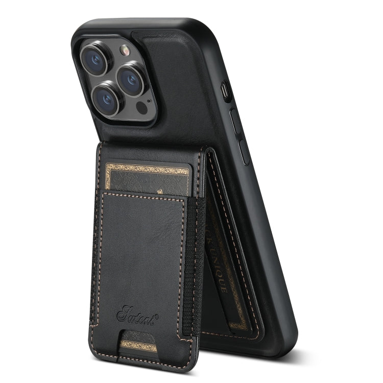 For iPhone 15 Pro Suteni H17 Oil Eax Leather MagSafe Detachable Wallet Phone Case(Black) - iPhone 15 Pro Cases by Suteni | Online Shopping UK | buy2fix