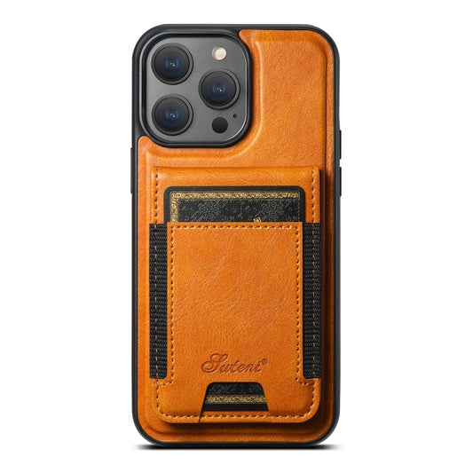 For iPhone 15 Pro Suteni H17 Oil Eax Leather MagSafe Detachable Wallet Phone Case(Khaki) - iPhone 15 Pro Cases by Suteni | Online Shopping UK | buy2fix