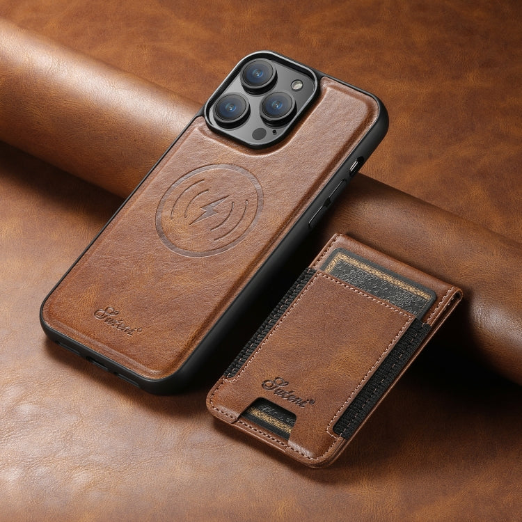 For iPhone 14 Suteni H17 Oil Eax Leather MagSafe Detachable Wallet Phone Case(Brown) - iPhone 14 Cases by Suteni | Online Shopping UK | buy2fix