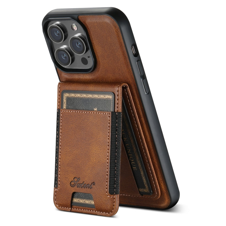 For iPhone 14 Suteni H17 Oil Eax Leather MagSafe Detachable Wallet Phone Case(Brown) - iPhone 14 Cases by Suteni | Online Shopping UK | buy2fix