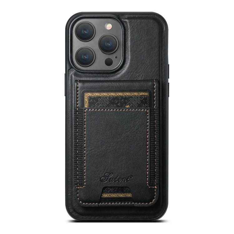 For iPhone 14 Pro Max Suteni H17 Oil Eax Leather MagSafe Detachable Wallet Phone Case(Black) - iPhone 14 Pro Max Cases by Suteni | Online Shopping UK | buy2fix