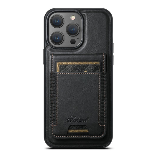For iPhone 13 Pro Max Suteni H17 Oil Eax Leather MagSafe Detachable Wallet Phone Case(Black) - iPhone 13 Pro Max Cases by Suteni | Online Shopping UK | buy2fix