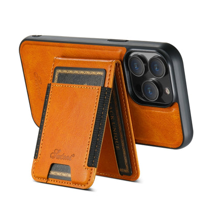 For iPhone 13 Suteni H17 Oil Eax Leather MagSafe Detachable Wallet Phone Case(Khaki) - iPhone 13 Cases by Suteni | Online Shopping UK | buy2fix