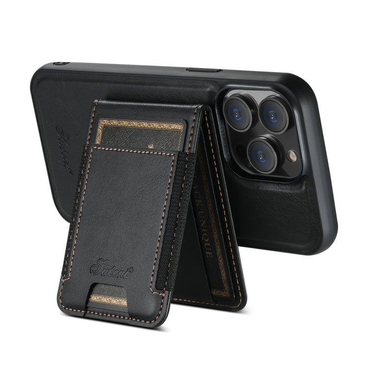 For iPhone 12  Suteni H17 Oil Eax Leather MagSafe Detachable Wallet Phone Case(Black) - iPhone 12 / 12 Pro Cases by Suteni | Online Shopping UK | buy2fix