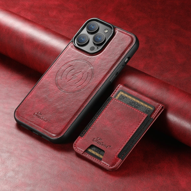 For iPhone 16 Pro Suteni H17 Oil Eax Leather MagSafe Detachable Wallet Phone Case(Red) - iPhone 16 Pro Cases by Suteni | Online Shopping UK | buy2fix