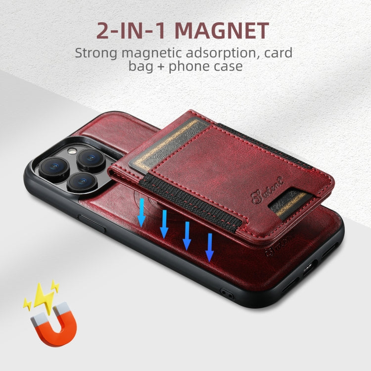 For iPhone 16 Plus Suteni H17 Oil Eax Leather MagSafe Detachable Wallet Phone Case(Red) - iPhone 16 Plus Cases by Suteni | Online Shopping UK | buy2fix