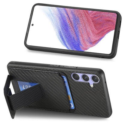 For Samsung Galaxy S25+ 5G Carbon Fiber Card Bag Fold Stand Phone Case(Black) - Galaxy S25+ 5G Cases by buy2fix | Online Shopping UK | buy2fix