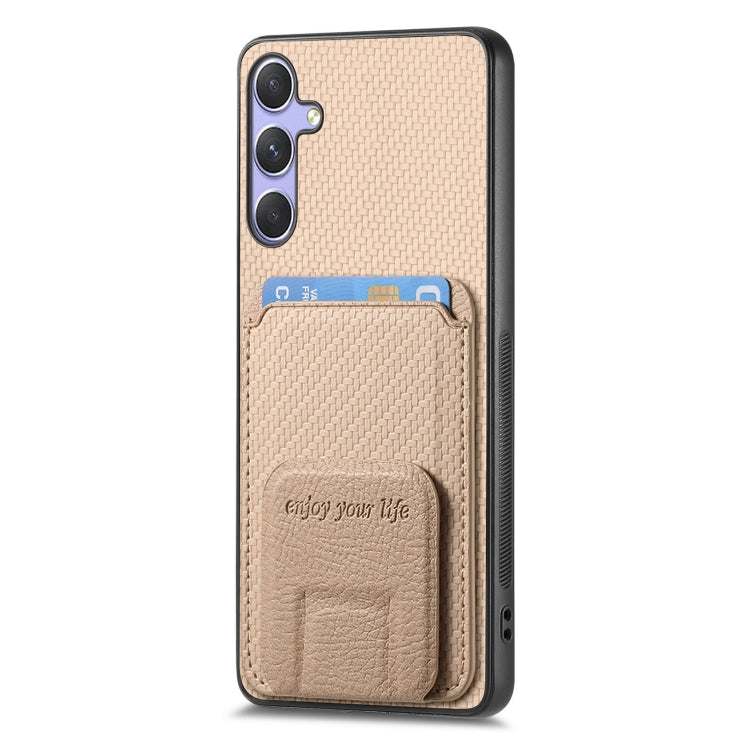 For Samsung Galaxy S25 Ultra 5G Carbon Fiber Card Bag Fold Stand Phone Case(Khaki) - Galaxy S25 Ultra 5G Cases by buy2fix | Online Shopping UK | buy2fix