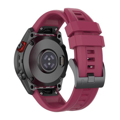 For Garmin Fenix 7 Solar / Sapphire Solar Solid Color Black Buckle Silicone Quick Release Watch Band(Wine Red) - Watch Bands by buy2fix | Online Shopping UK | buy2fix