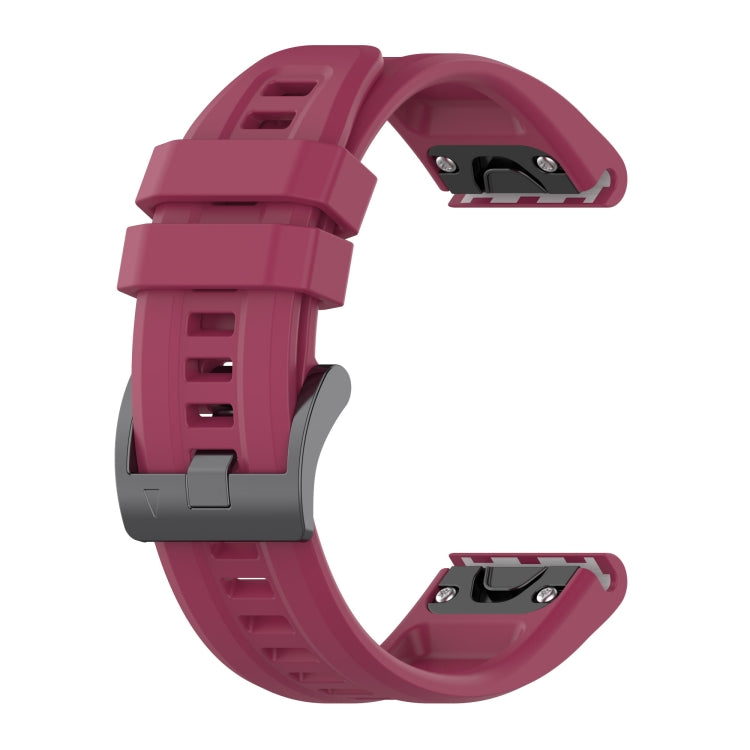 For Garmin Fenix 6 Pro GPS Solid Color Black Buckle Silicone Quick Release Watch Band(Wine Red) - Watch Bands by buy2fix | Online Shopping UK | buy2fix