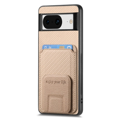 For Google Pixel 6 Pro Carbon Fiber Card Bag Fold Stand Phone Case(Khaki) - Google Cases by buy2fix | Online Shopping UK | buy2fix