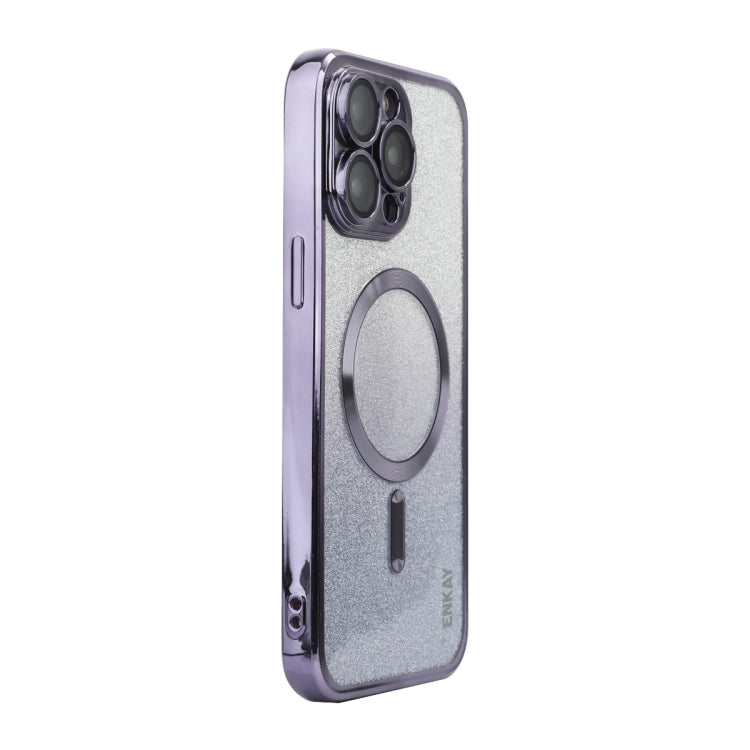 For iPhone 15 Pro Max ENKAY Hat-Prince Magnetic Glitter Plated Shockproof Phone Case with Lens Film(Purple) - iPhone 15 Pro Max Cases by ENKAY | Online Shopping UK | buy2fix