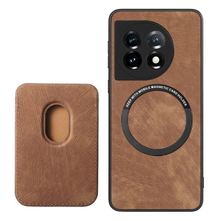 For OnePlus 11 Retro Leather Card Bag Magnetic Phone Case(Brown) - OnePlus Cases by buy2fix | Online Shopping UK | buy2fix