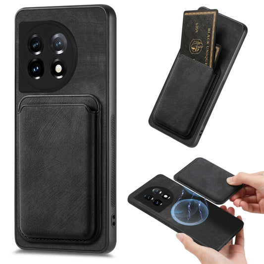 For OnePlus 11 Retro Leather Card Bag Magnetic Phone Case(Black) - OnePlus Cases by buy2fix | Online Shopping UK | buy2fix