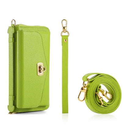 For iPhone 14 Pro MagSafe Crossbody Multi-functional Zipper Wallet Litchi Leather Phone Case(Green) - iPhone 14 Pro Cases by buy2fix | Online Shopping UK | buy2fix