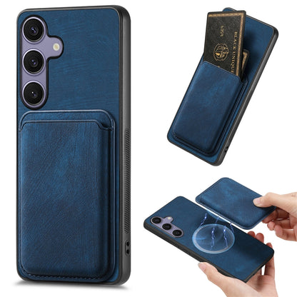 For Samsung Galaxy S25 5G Retro Leather Card Bag Magnetic Phone Case(Blue) - Galaxy S25 5G Cases by buy2fix | Online Shopping UK | buy2fix