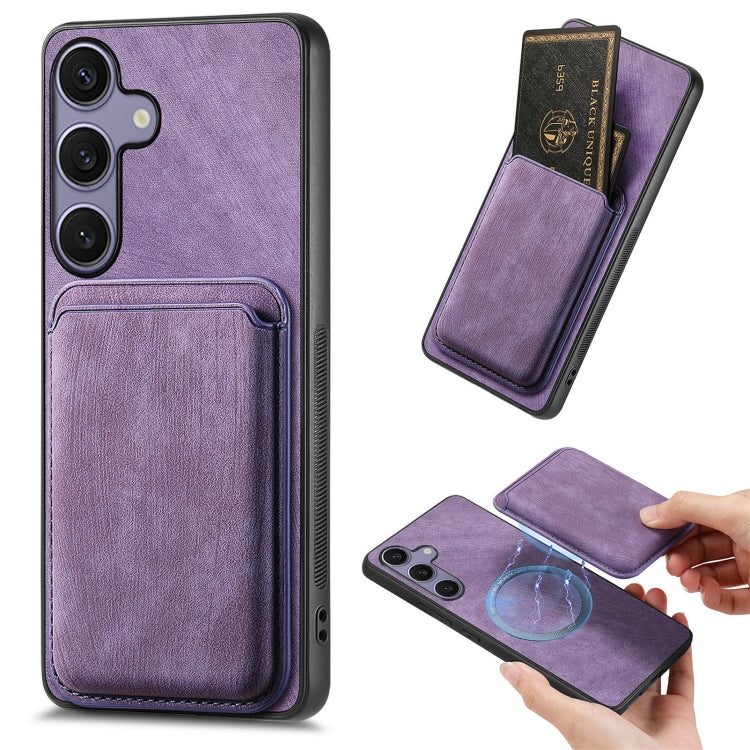 For Samsung Galaxy S25 5G Retro Leather Card Bag Magnetic Phone Case(Purple) - Galaxy S25 5G Cases by buy2fix | Online Shopping UK | buy2fix