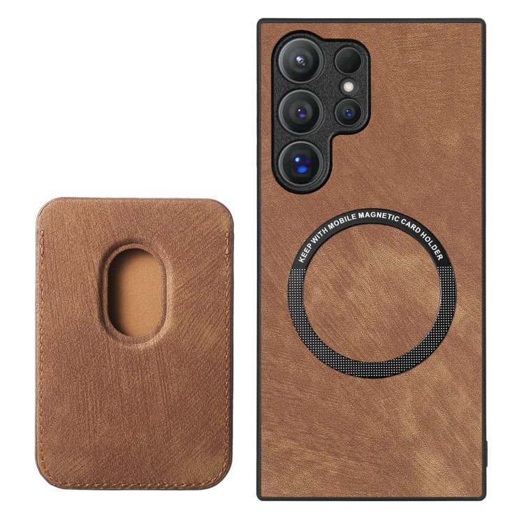 For Samsung Galaxy S25 Ultra 5G Retro Leather Card Bag Magnetic Phone Case(Brown) - Galaxy S25 Ultra 5G Cases by buy2fix | Online Shopping UK | buy2fix