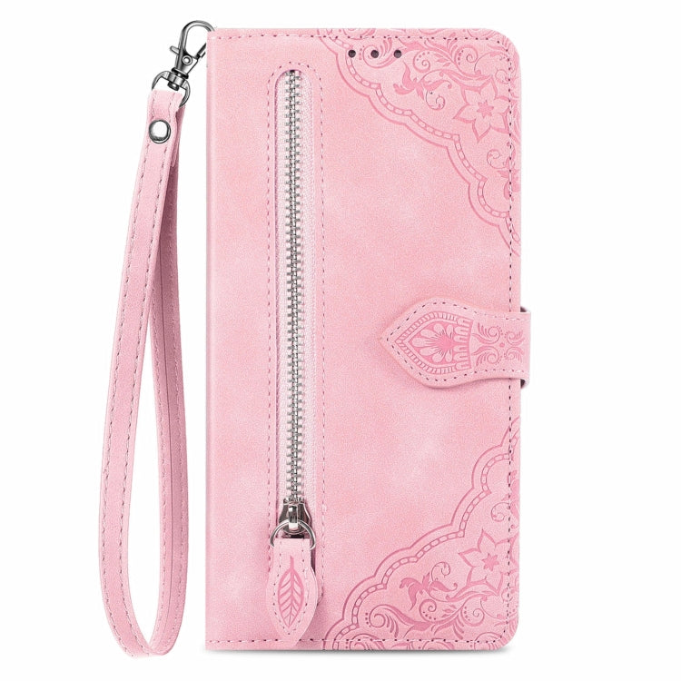 For Blackview A96 Embossed Flower Zipper Leather Phone Case(Pink) - More Brand by buy2fix | Online Shopping UK | buy2fix