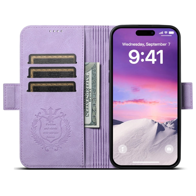 For iPhone 15 Pro SUTENI J07 Multifunctional Horizontal Flip Magsafe Leather Phone Case(Purple) - iPhone 15 Pro Cases by Suteni | Online Shopping UK | buy2fix