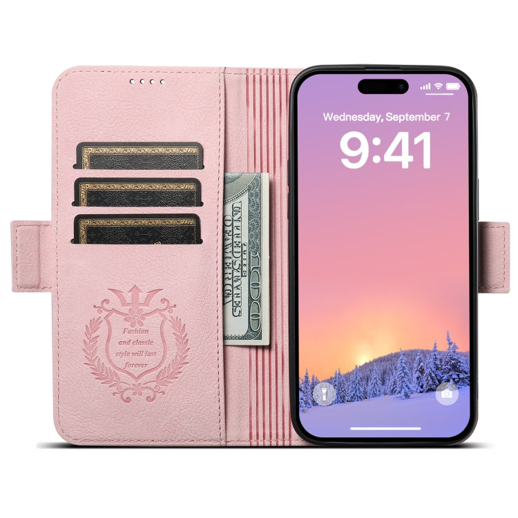 For iPhone 15 Plus SUTENI J07 Multifunctional Horizontal Flip Magsafe Leather Phone Case(Pink) - iPhone 15 Plus Cases by Suteni | Online Shopping UK | buy2fix