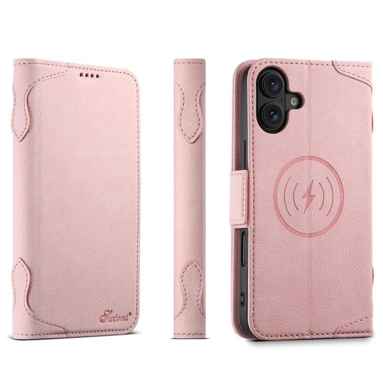 For iPhone 16 SUTENI J07 Multifunctional Horizontal Flip Magsafe Leather Phone Case(Pink) - iPhone 16 Cases by Suteni | Online Shopping UK | buy2fix