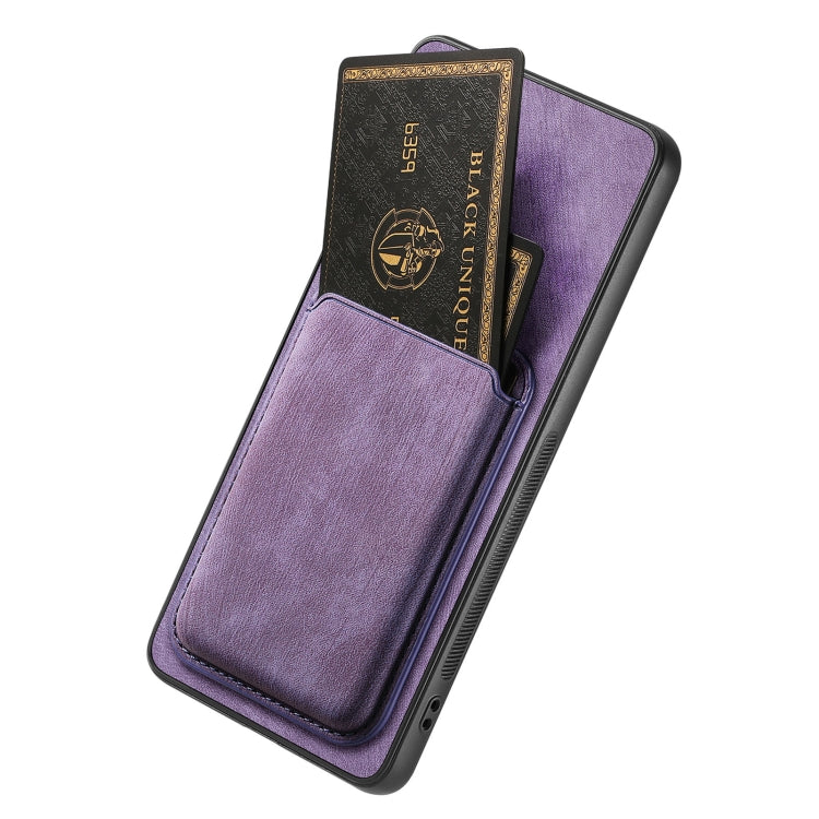 For OPPO Reno8 T 4G Retro Leather Card Bag Magnetic Phone Case(Purple) - OPPO Cases by buy2fix | Online Shopping UK | buy2fix