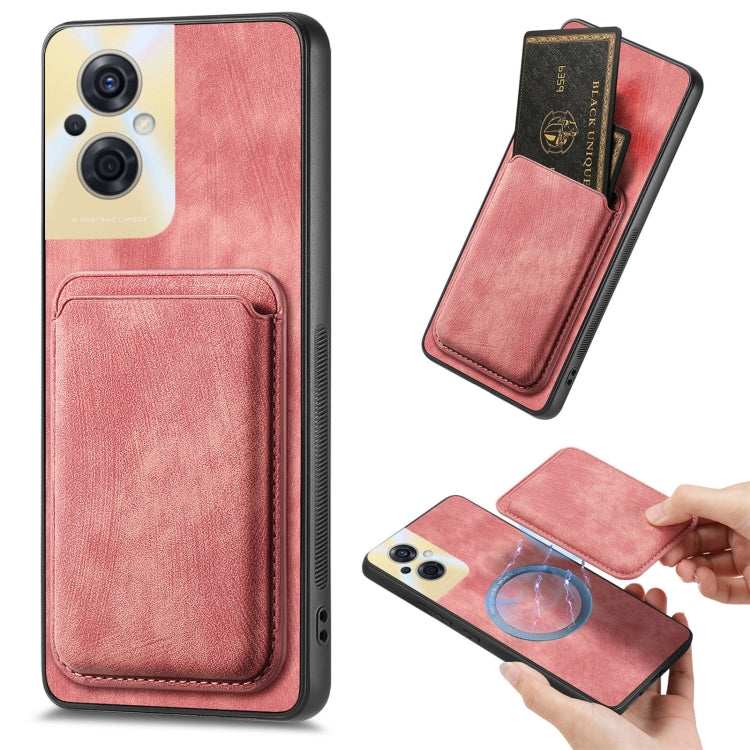 For OPPO Reno8 Z Retro Leather Card Bag Magnetic Phone Case(Pink) - OPPO Cases by buy2fix | Online Shopping UK | buy2fix